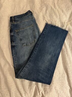 Zara Dark Blue Straight Leg Jeans with Raw Hem